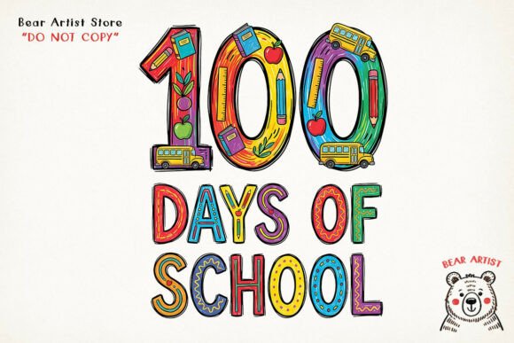 100 Days of School Bright Letters, Back to School PNG