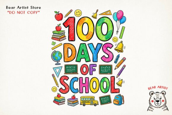 100 Days of School Fun Icons, Back to School PNG