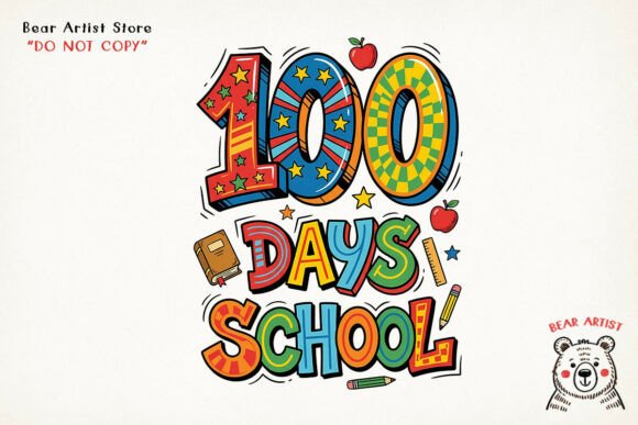 100 Days of School Fun Typography, Back to School PNG