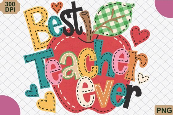 Best Teacher Ever Apple Patchwork PNG