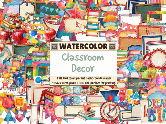 Classroom Decor Watercolor Clipart: Brightening Learning Spaces with Soft Artistry