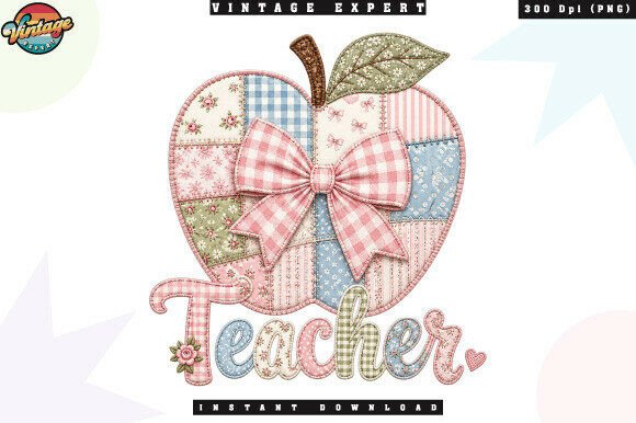 Coquette Teacher Apple Patchwork PNG: Aesthetic Design for Creators