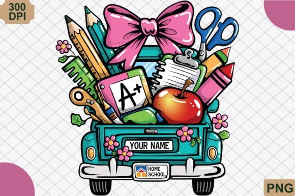 Custom Teacher Name School Truck PNG