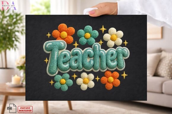 Cute Chenille Patch Retro Floral Teacher