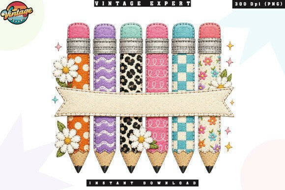 Cute Teacher Pencil Frame Patchwork PNG