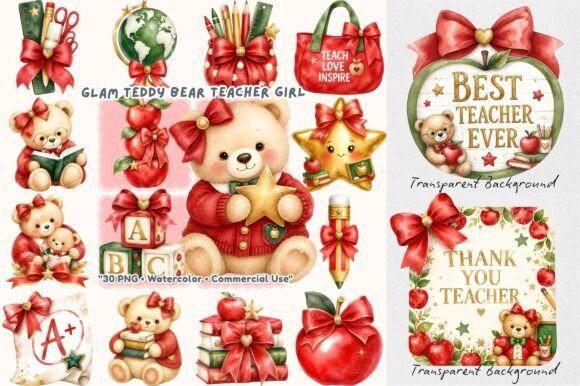 Elevate Your Classroom Designs with the Glam Teacher Teddy Bear Classroom PNG Collection