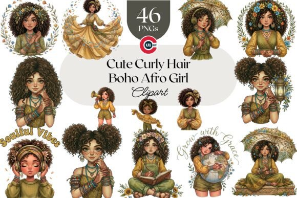 Embracing Diversity in Design: The Art of Cute Curly Hair Boho Afro Girl Clipart