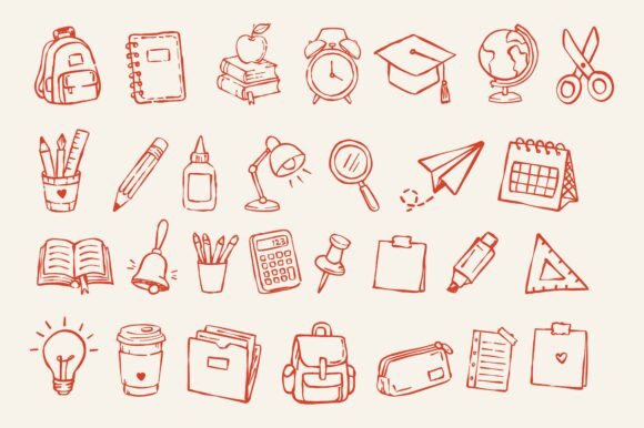 Hand Drawn Doodle School Supplies Icon: A Creative Resource for Modern Designers