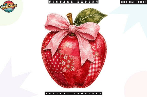 Teacher Apple Bow Patchwork PNG for Creative Projects