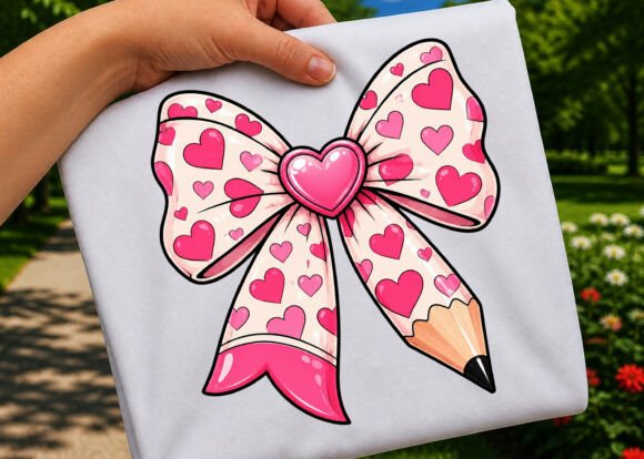 Teacher Coquette Pencil Heart Bow PNG