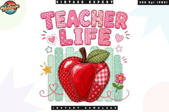 Teacher Life Patchwork Apple PNG Evaluation
