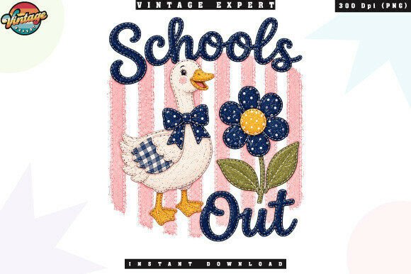 Transform Your Back-to-School Designs with the Cute Schools Out Goose Patchwork PNG