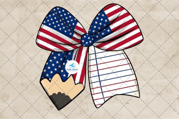 USA Flag Teacher Coquette Pencil Bow PNG